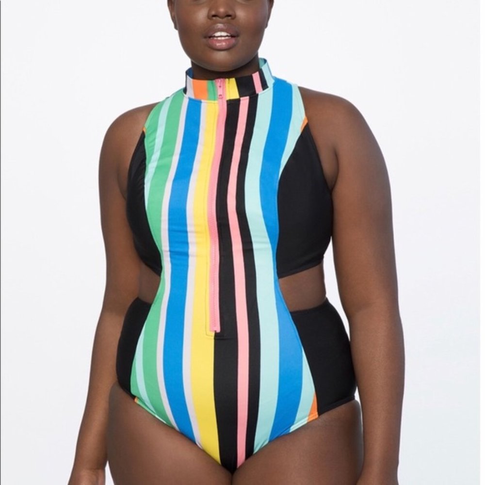 new ELOQUII one piece striped swimsuit 16w